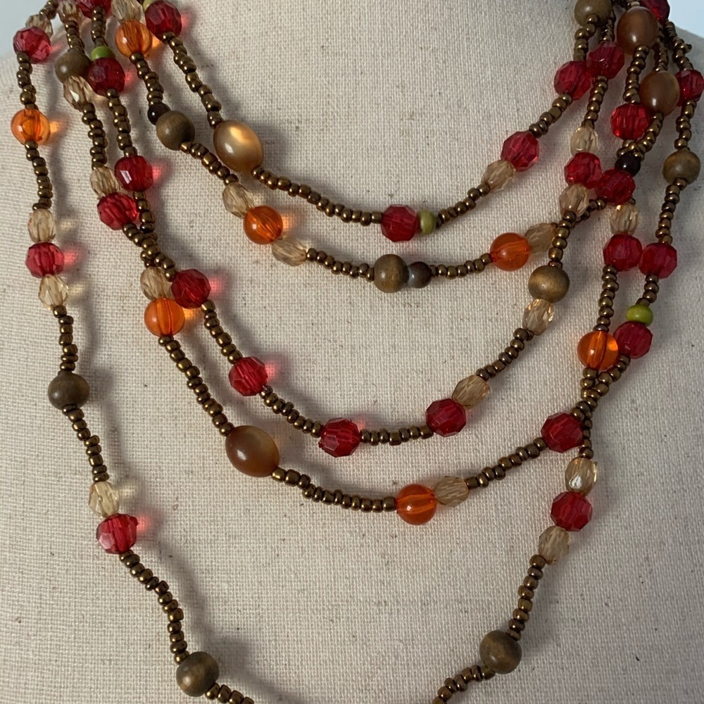 Multi Strand Fall Toned Beaded Necklace - Picture 3 of 9